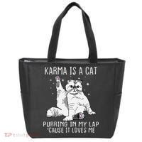 Karma is a Cat Purring in My Lap Cause It's Loves Me Tote Bag thumb 0