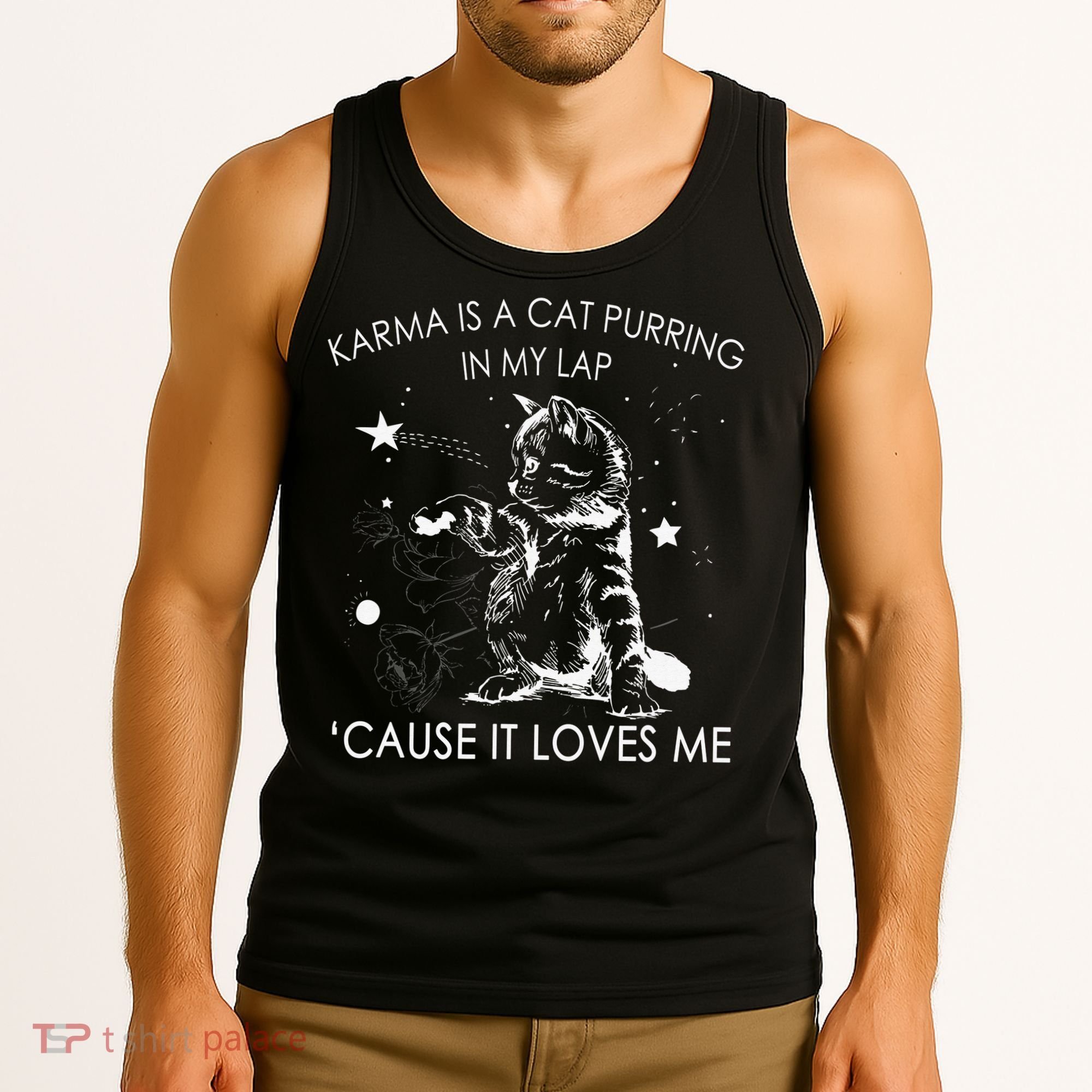 Karma Is A Cat Purring In My Lap Cause It Loves Me Cat Lover Tank Top