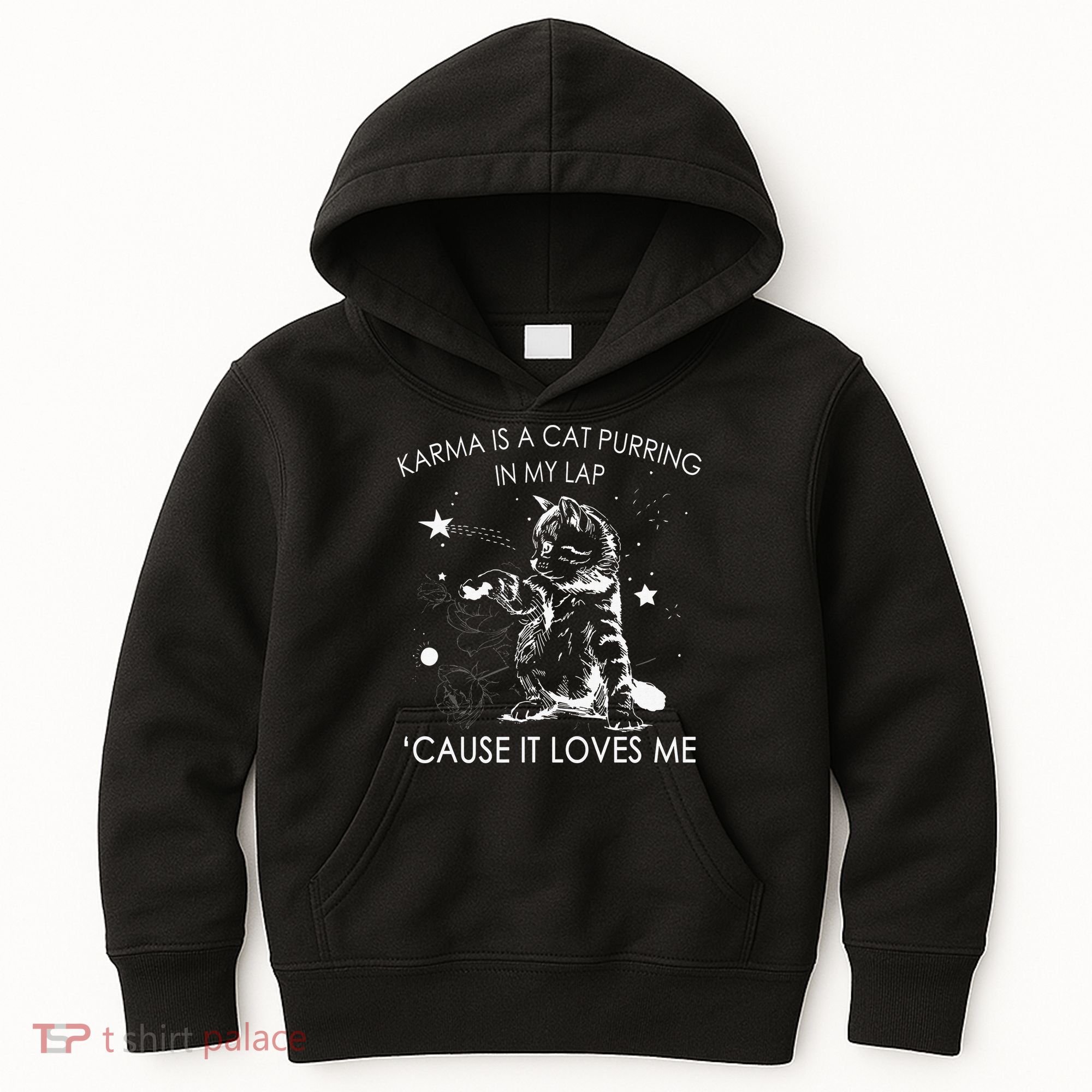 Karma Is A Cat Purring In My Lap Cause It Loves Me Cat Lover Kids Hoodie