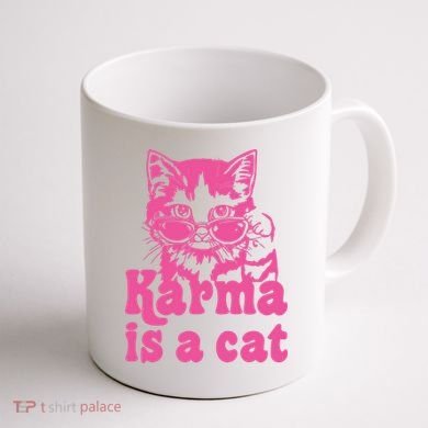 Karma Is A Cat Funny Karma Coffee Mug back