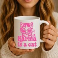 Karma Is A Cat Funny Karma Coffee Mug thumb 3