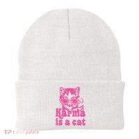 Karma Is A Cat Funny Karma Beanie thumb 0