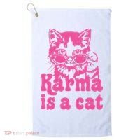 Karma Is A Cat Funny Karma Golf Towel thumb 0