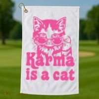 Karma Is A Cat Funny Karma Golf Towel thumb 1