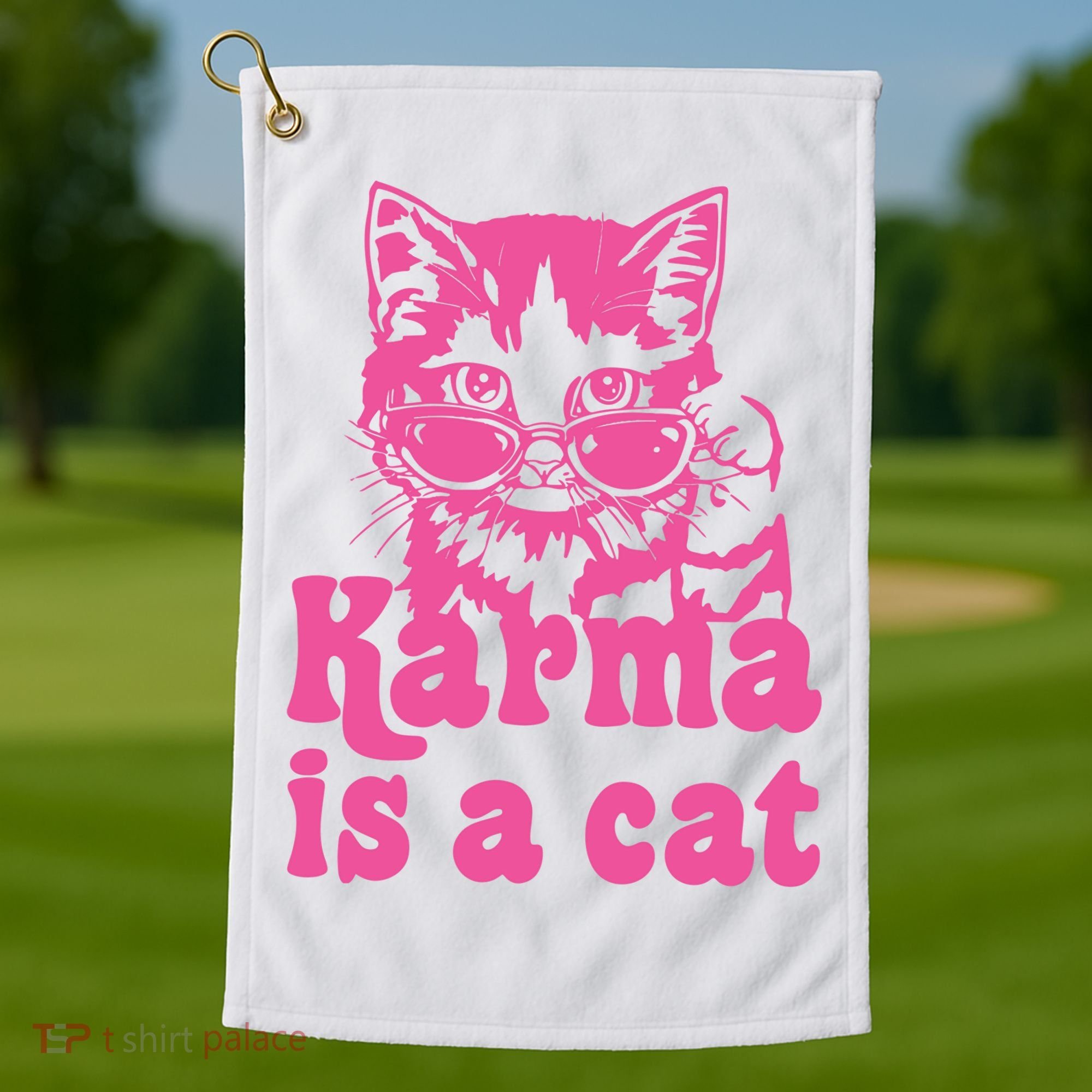 Karma Is A Cat Funny Karma Golf Towel