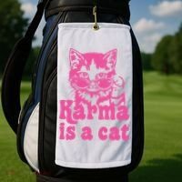 Karma Is A Cat Funny Karma Golf Towel thumb 2