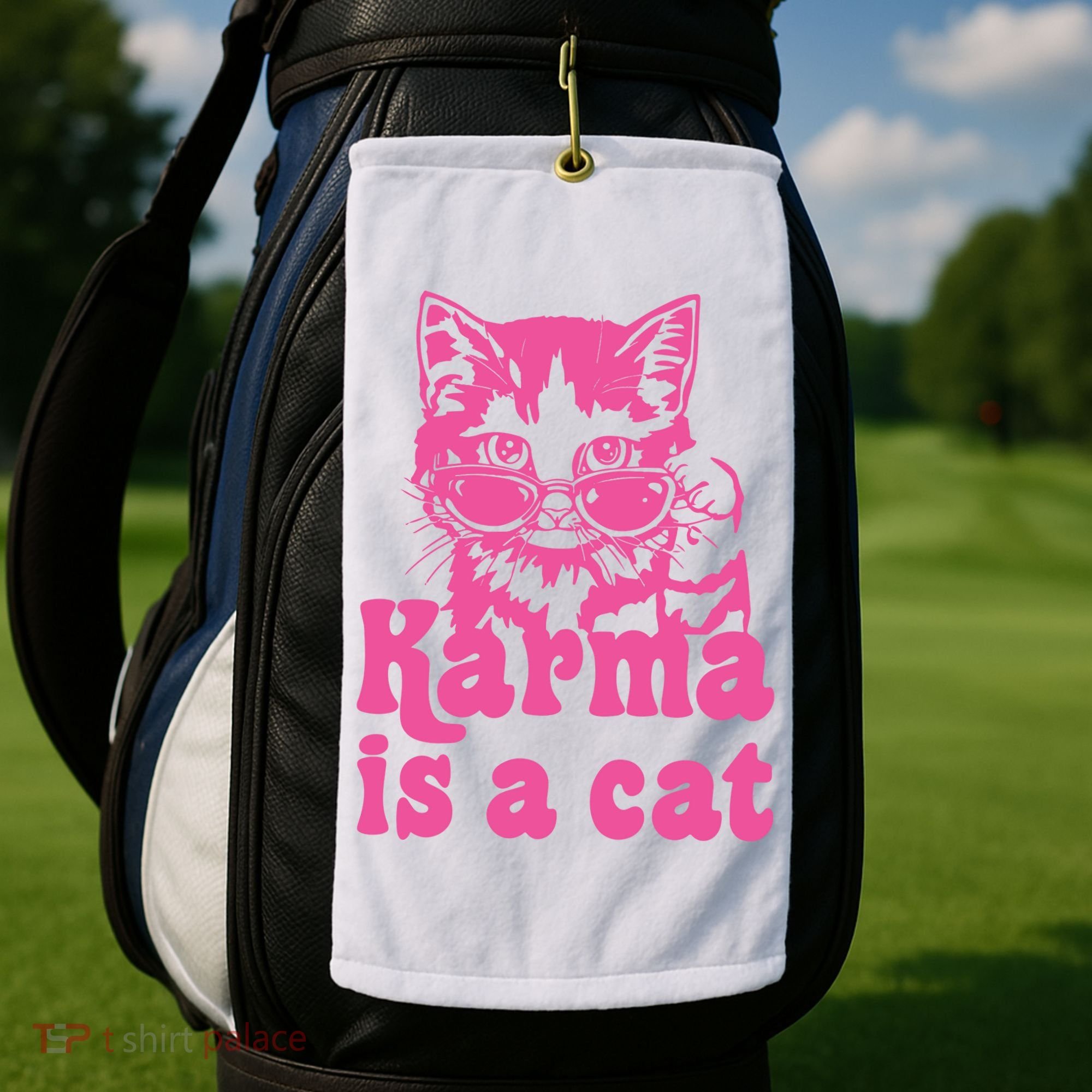 Karma Is A Cat Funny Karma Golf Towel
