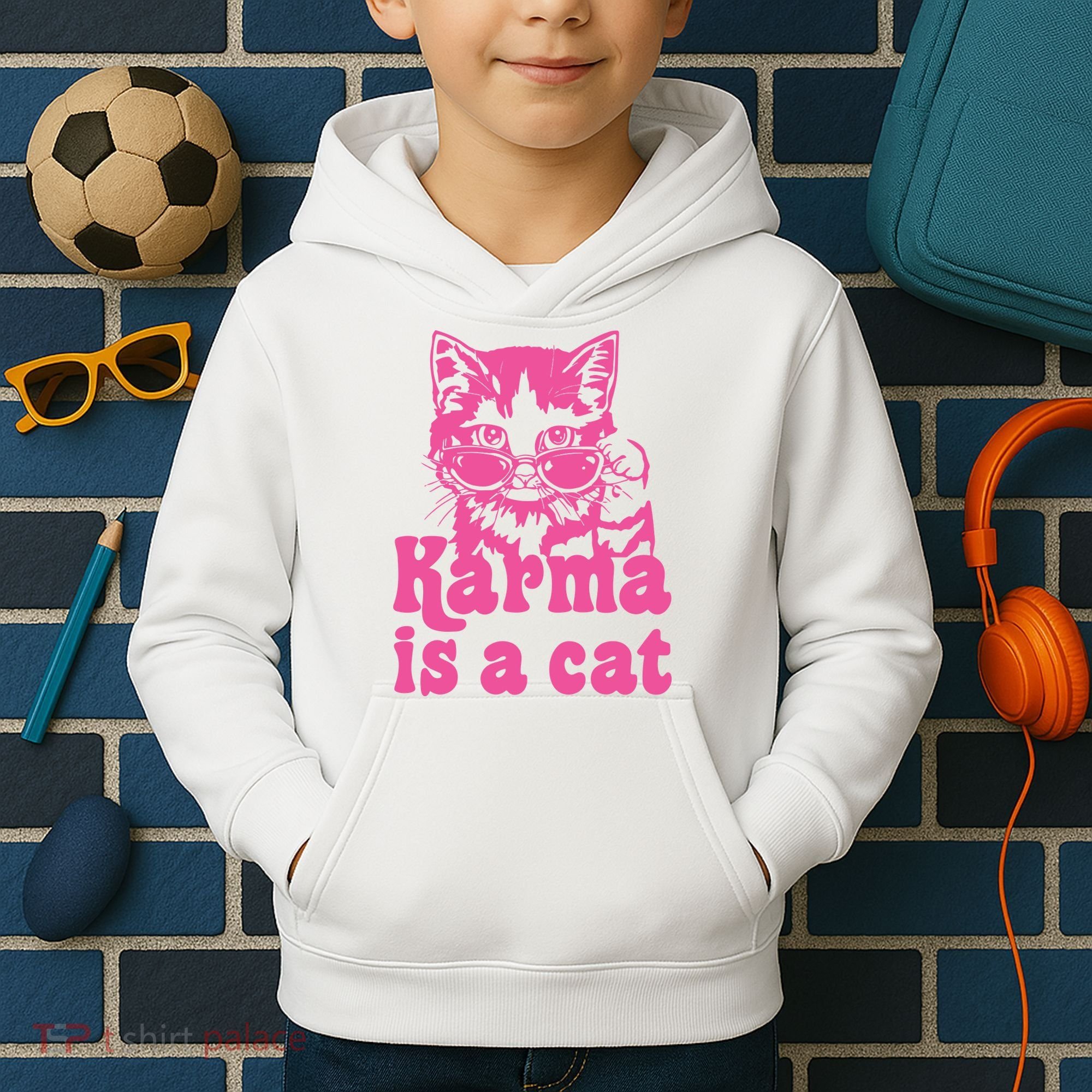 Karma Is A Cat Funny Karma Kids Hoodie