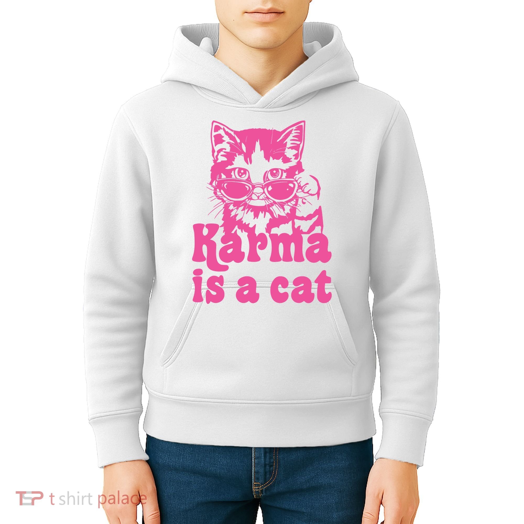 Karma Is A Cat Funny Karma Kids Hoodie