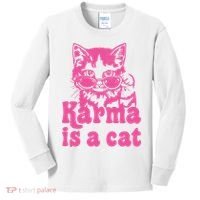 Karma Is A Cat Funny Karma Kids Long Sleeve Shirt thumb 0