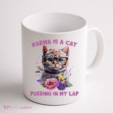 Karma Is A Cat Purring In My Lap Coffee Mug back