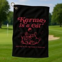 Karma Is A Cat Music Lover Fan Gift Golf Towel thumb 1