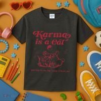 Karma Is A Cat Music Lover Fan Gift Kids T-Shirt thumb 3