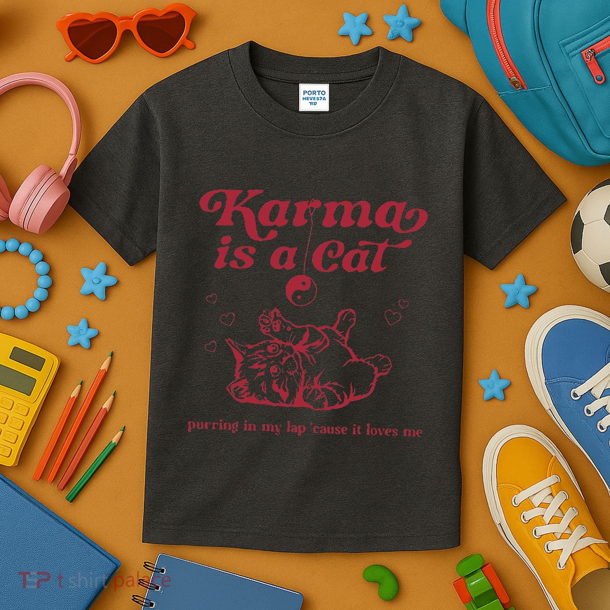 Karma Is A Cat Music Lover Fan Gift Kids T-Shirt