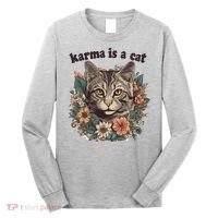 Karma Is A Cat Retro Floral Long Sleeve Shirt thumb 0