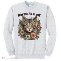 Karma Is A Cat Retro Floral Sweatshirt thumb 0