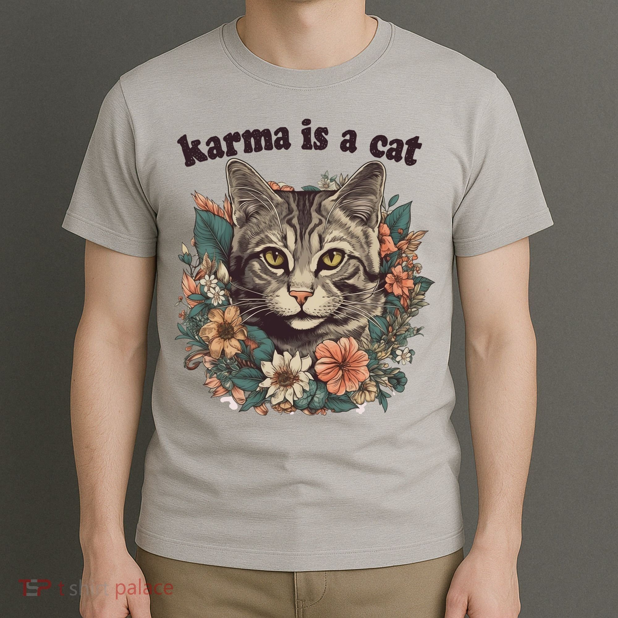 Karma Is A Cat Retro Floral T-Shirt