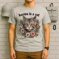 Karma Is A Cat Retro Floral T-Shirt thumb 6