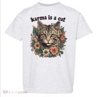 Karma Is A Cat Retro Floral Toddler T-Shirt thumb 0