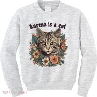 Karma Is A Cat Retro Floral Kids Sweatshirt thumb 0