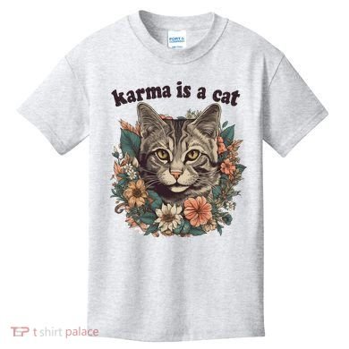 Karma Is A Cat Retro Floral Kids T-Shirt