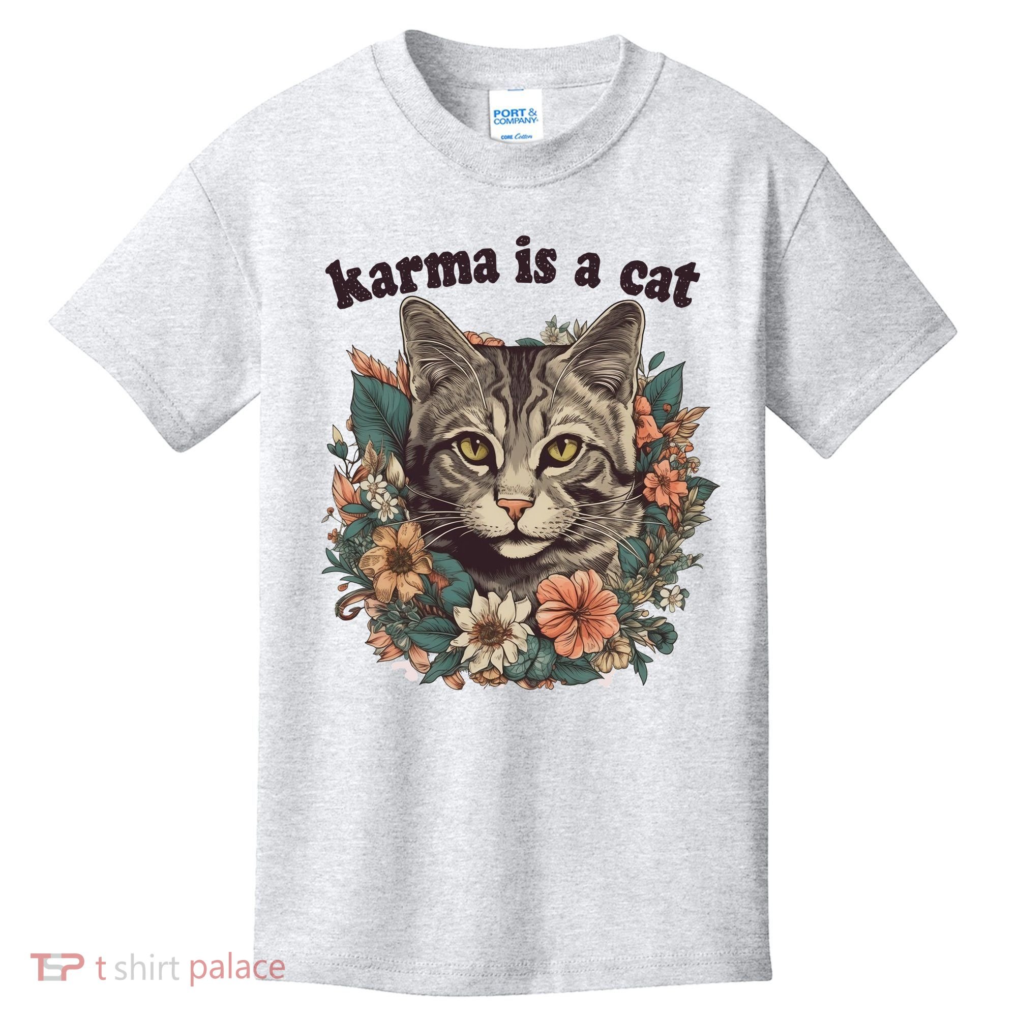 Karma Is A Cat Retro Floral Kids T-Shirt