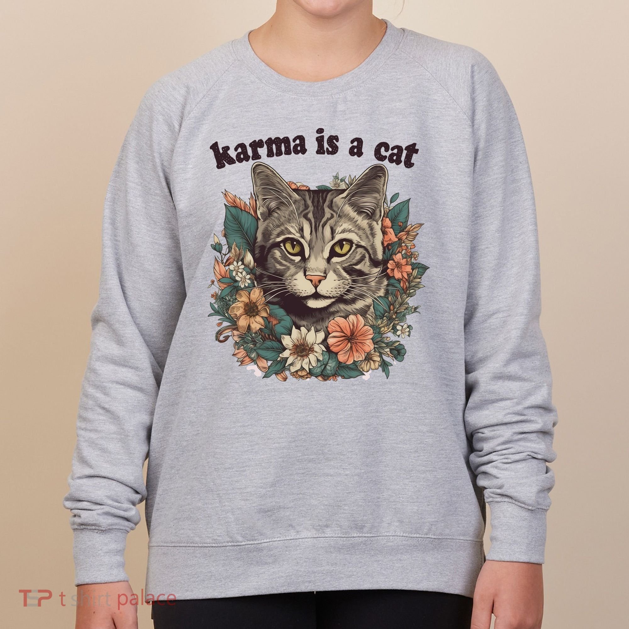 Karma Is A Cat Retro Floral Women's Sweatshirt