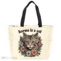 Karma Is A Cat Retro Floral Tote Bag thumb 0