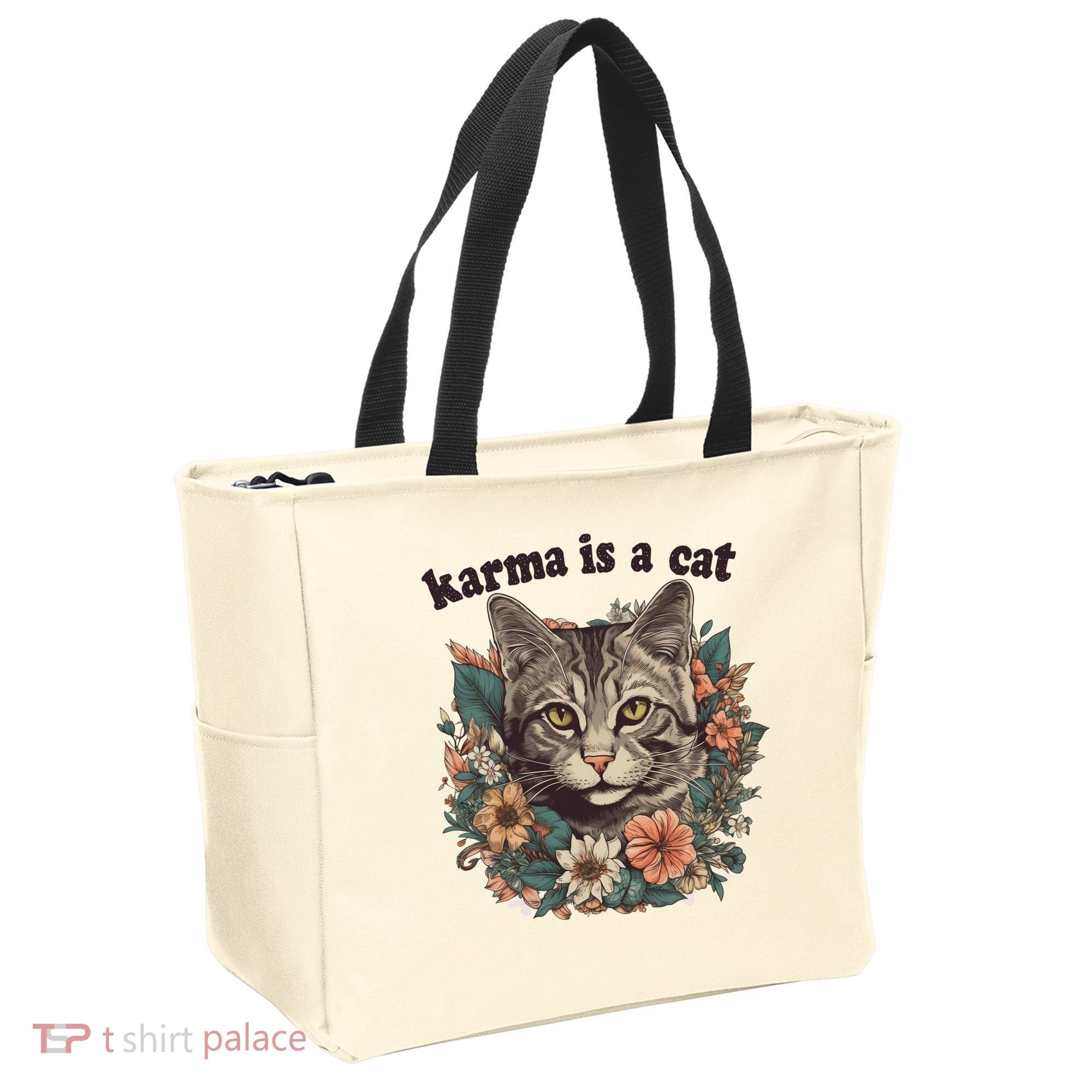 Karma Is A Cat Retro Floral Tote Bag