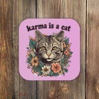 Karma Is A Cat Retro Floral Coaster thumb 0