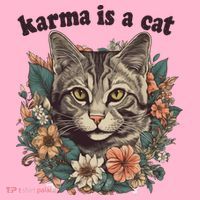 Karma Is A Cat Retro Floral Coaster thumb 2