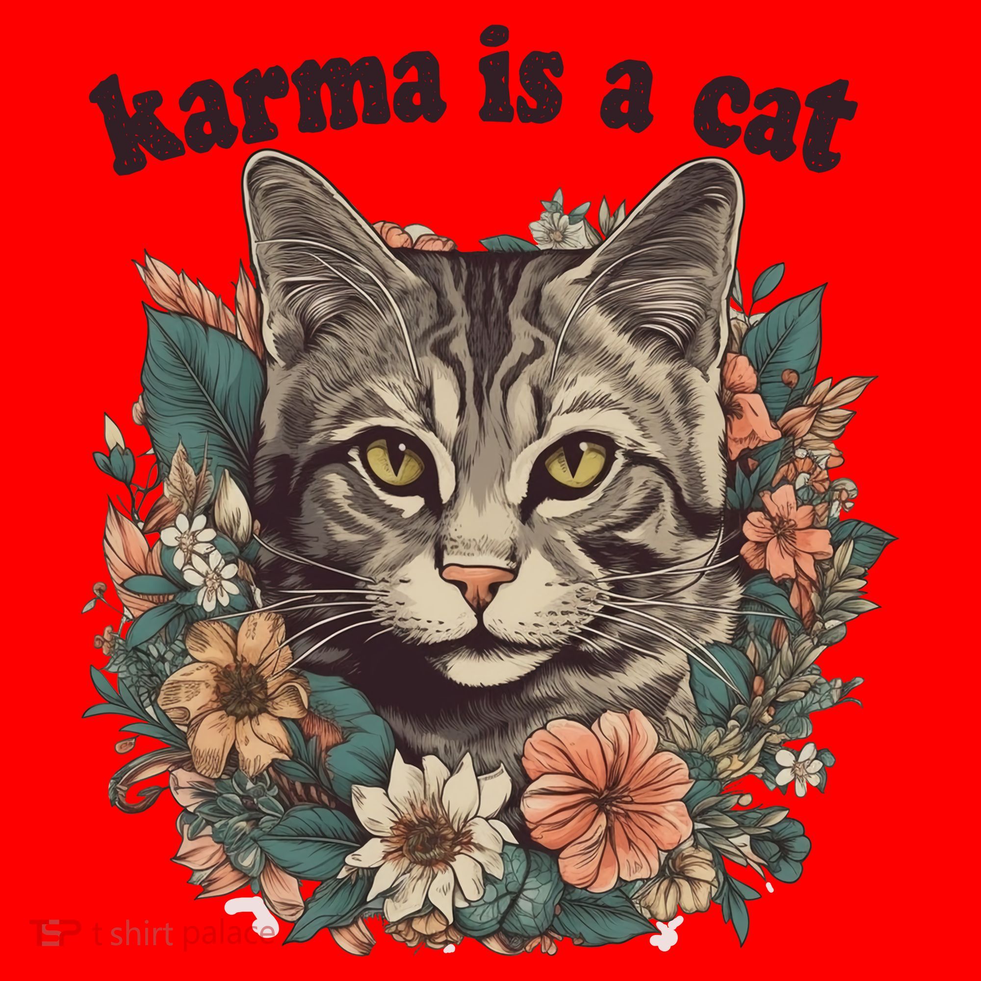Karma Is A Cat Retro Floral Santa Hat