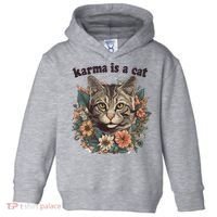 Karma Is A Cat Retro Floral Toddler Hoodie thumb 0
