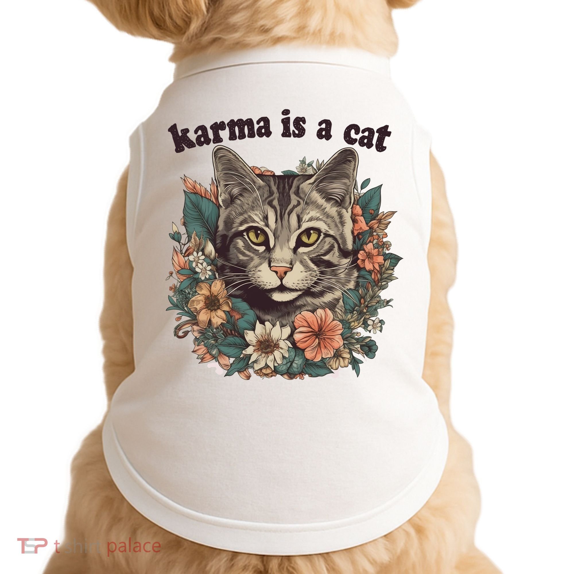 Karma Is A Cat Retro Floral Doggie Tank