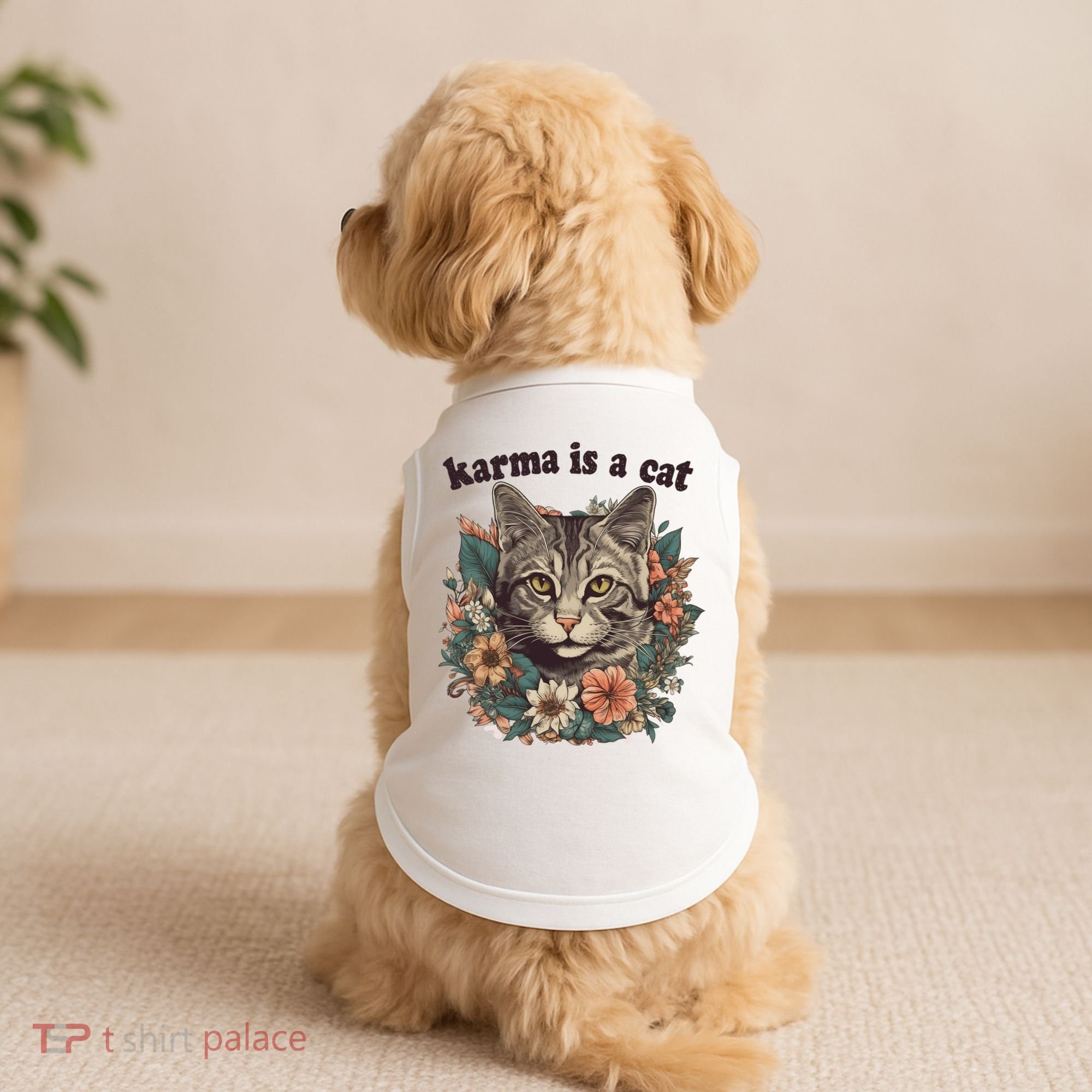 Karma Is A Cat Retro Floral Doggie Tank