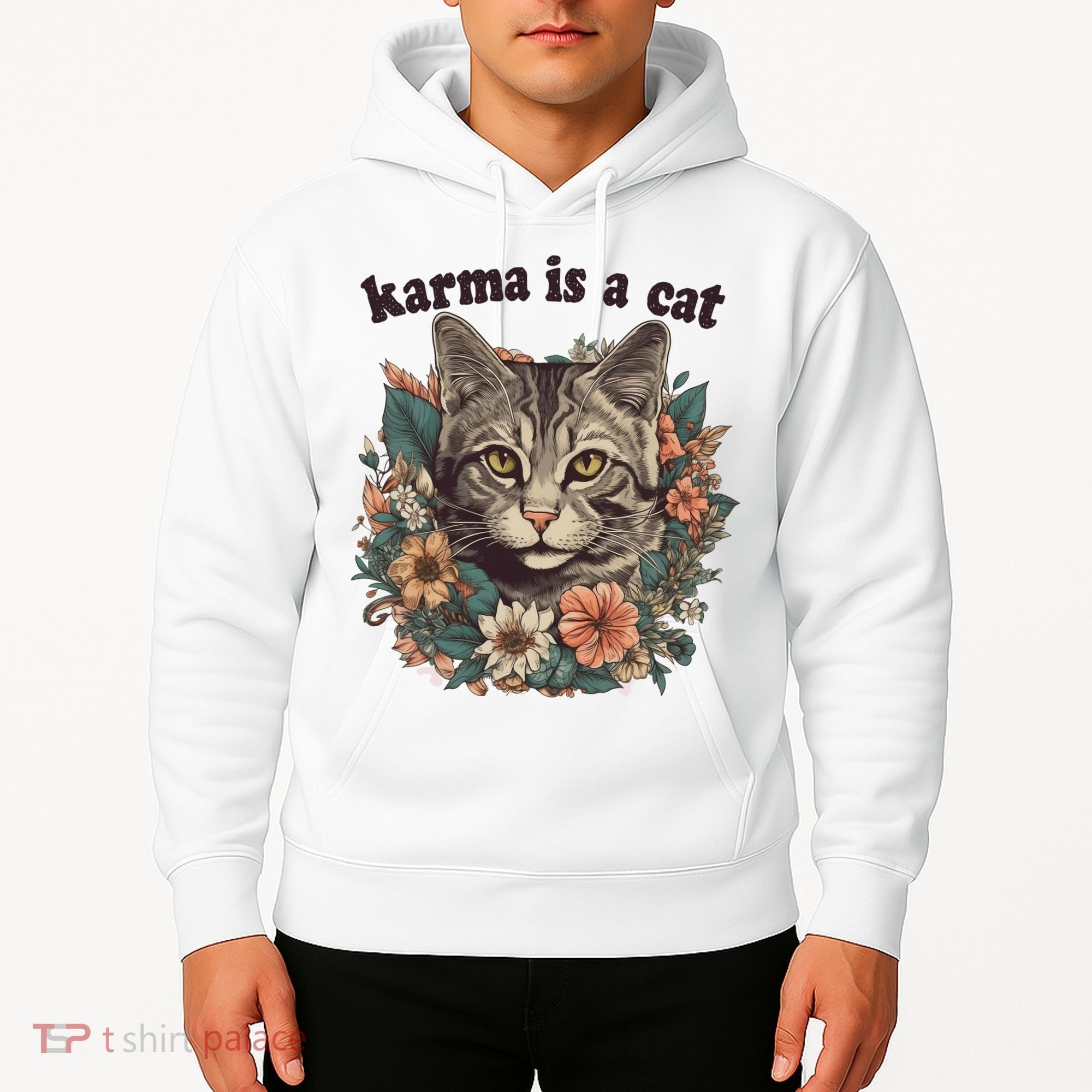 Karma Is A Cat Retro Floral Hoodie