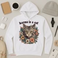 Karma Is A Cat Retro Floral Hoodie thumb 3