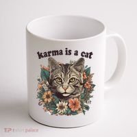 Karma Is A Cat Retro Floral Coffee Mug thumb 1