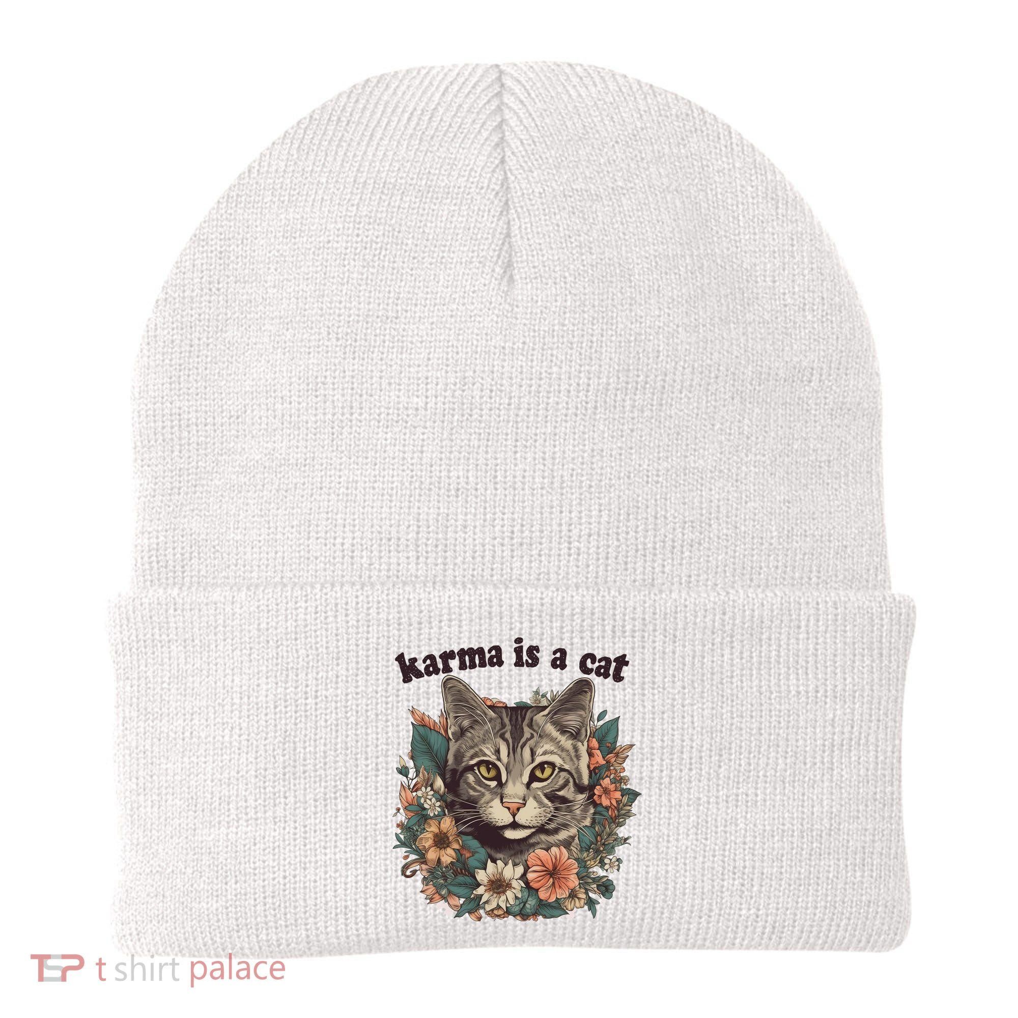 Karma Is A Cat Retro Floral Beanie