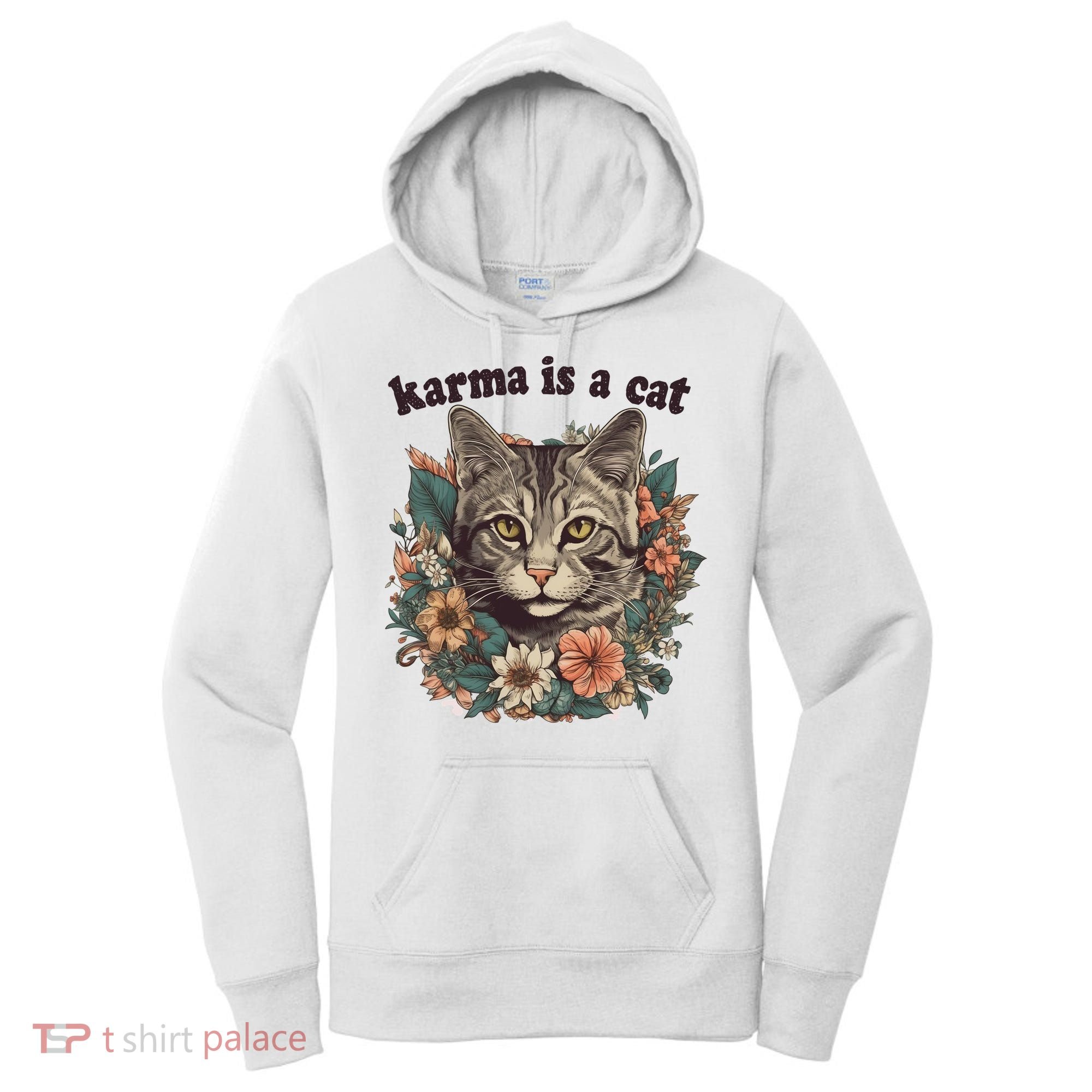 Karma Is A Cat Retro Floral Women's Hoodie