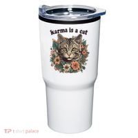 Karma Is A Cat Retro Floral Tumbler thumb 0