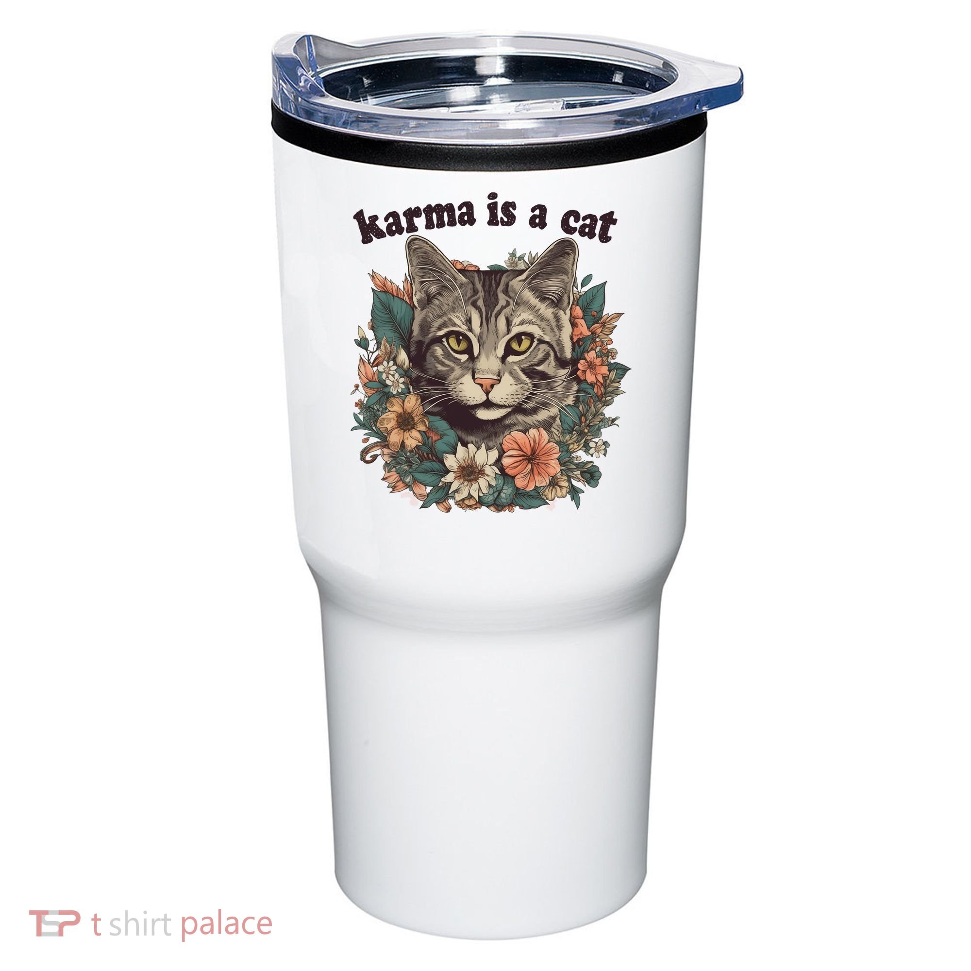 Karma Is A Cat Retro Floral Tumbler