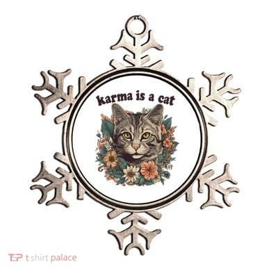 Karma Is A Cat Retro Floral Ornament