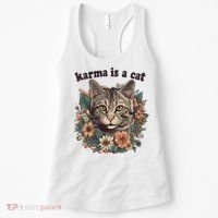 Karma Is A Cat Retro Floral Women's Tank Top thumb 0