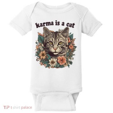 Karma Is A Cat Retro Floral Baby Bodysuit