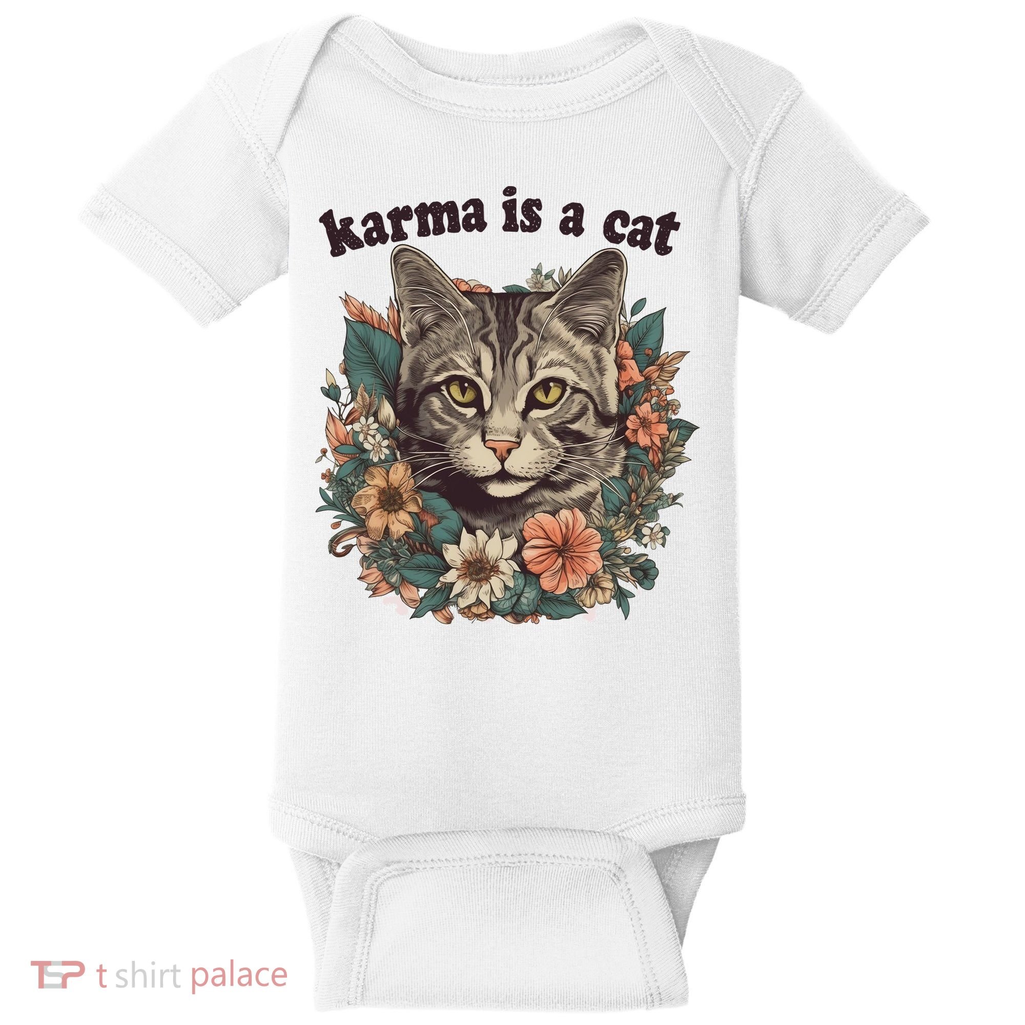 Karma Is A Cat Retro Floral Baby Bodysuit