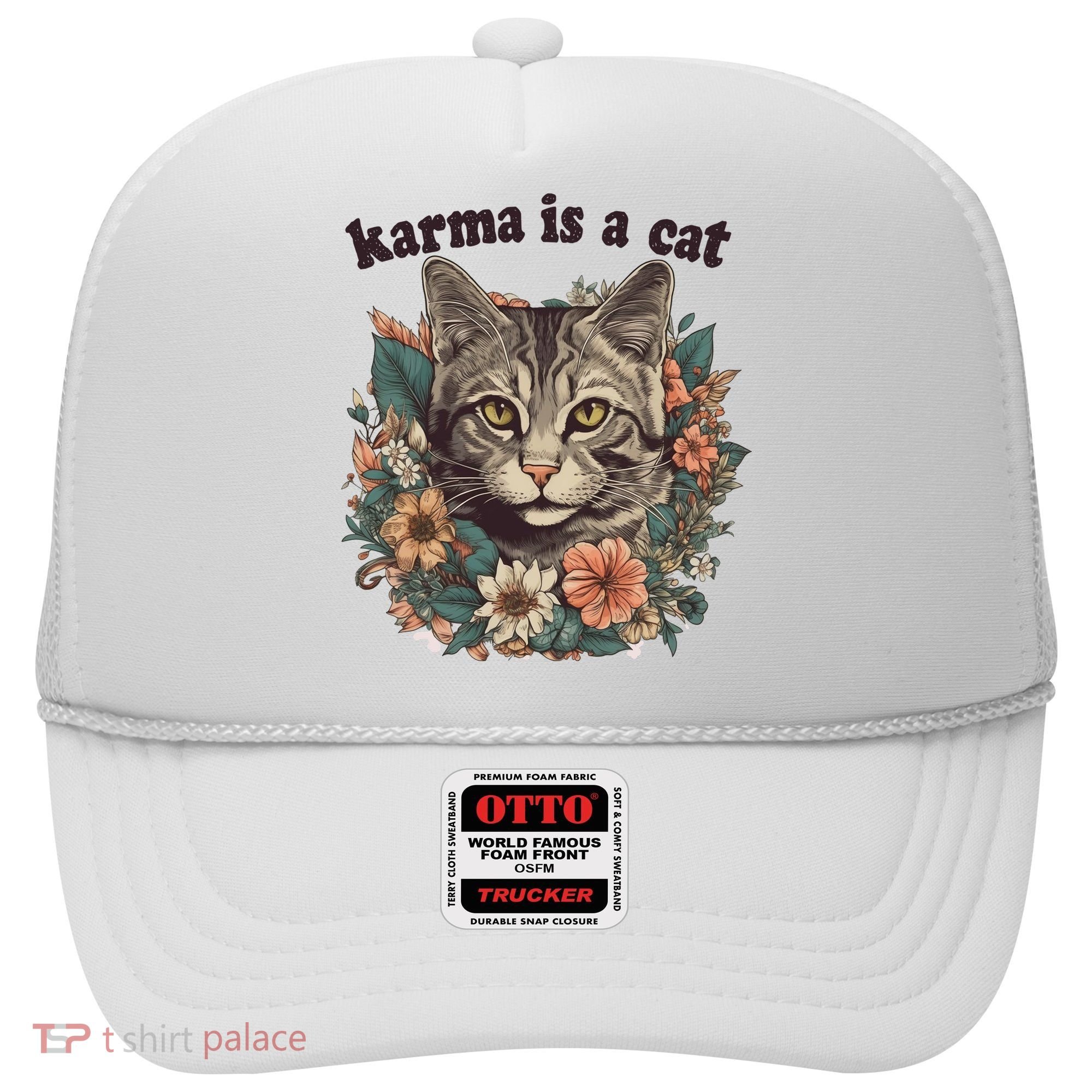 Karma Is A Cat Retro Floral Hat