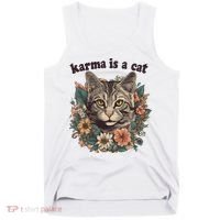 Karma Is A Cat Retro Floral Tank Top thumb 0