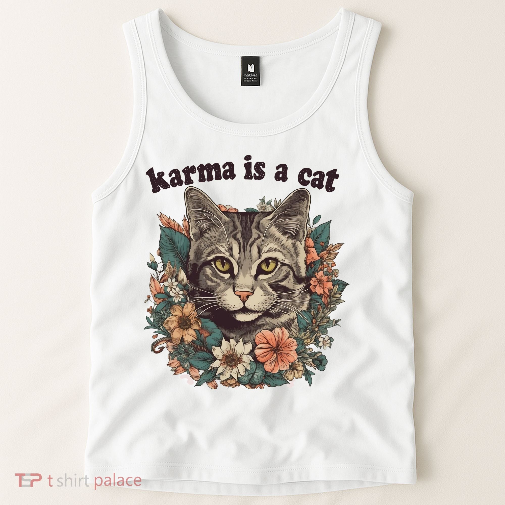 Karma Is A Cat Retro Floral Tank Top