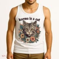 Karma Is A Cat Retro Floral Tank Top thumb 3